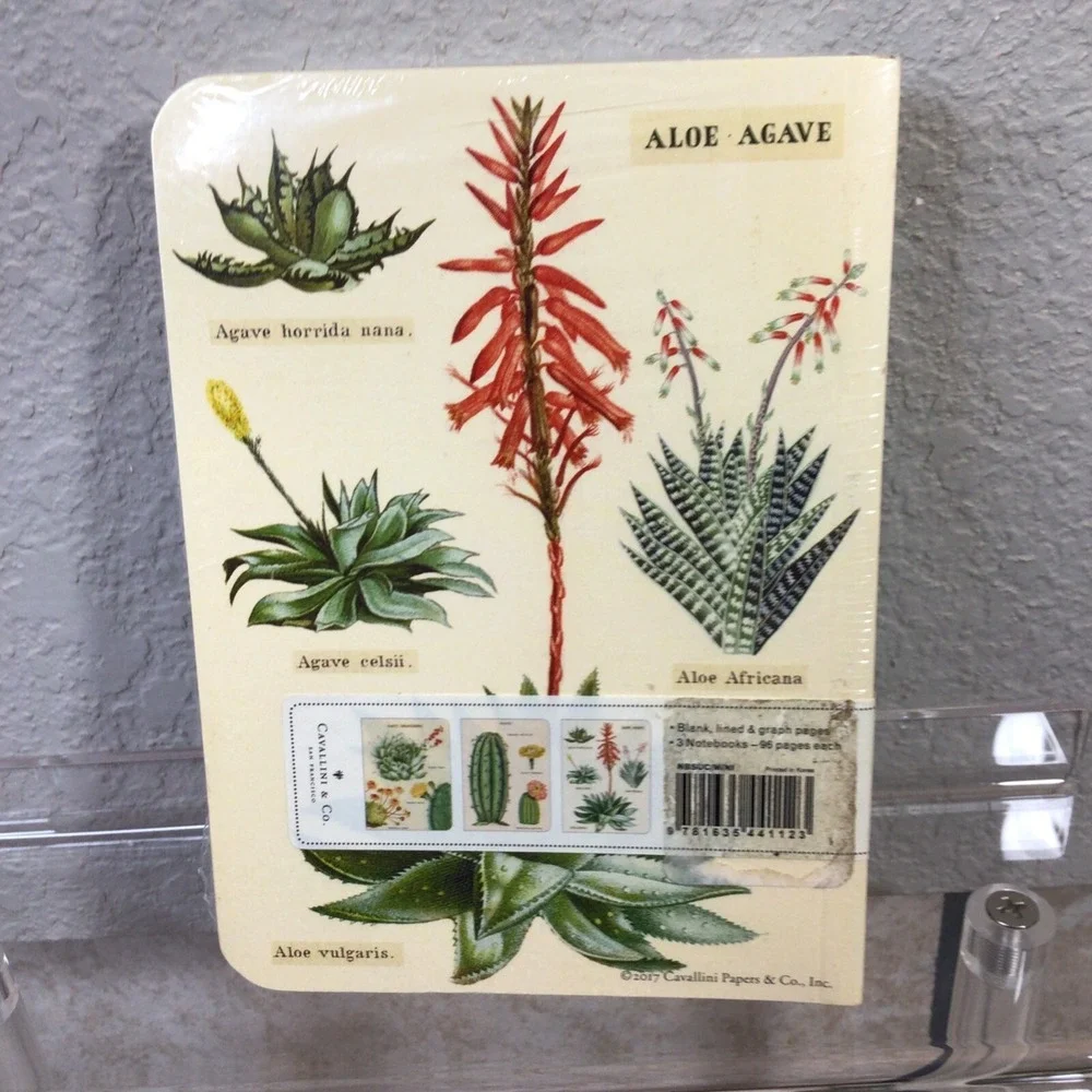 Cavallini - Set of‎ 3 Mini Notebooks - Succulents/Cacti - Lined, Blank & Graph